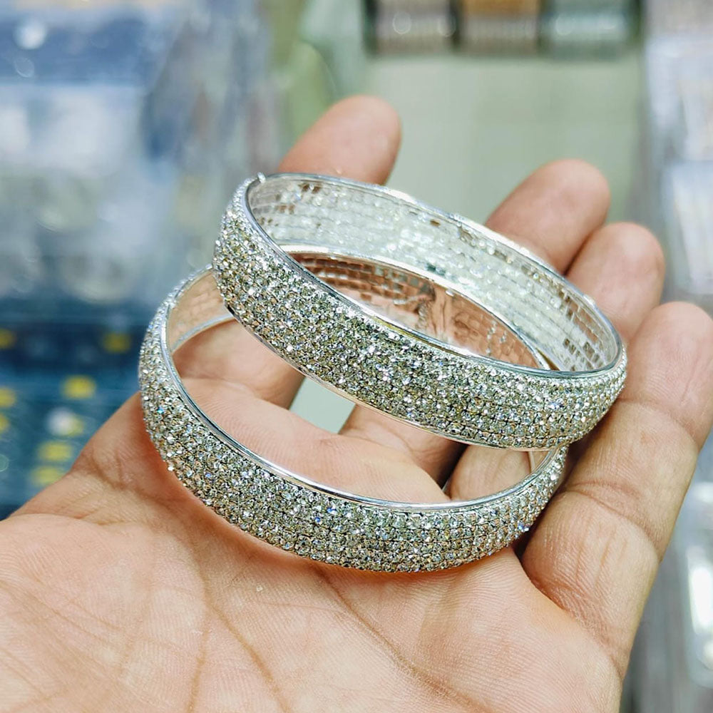 Pooja Bangles Silver Plated Austrian Stone Bangles Set