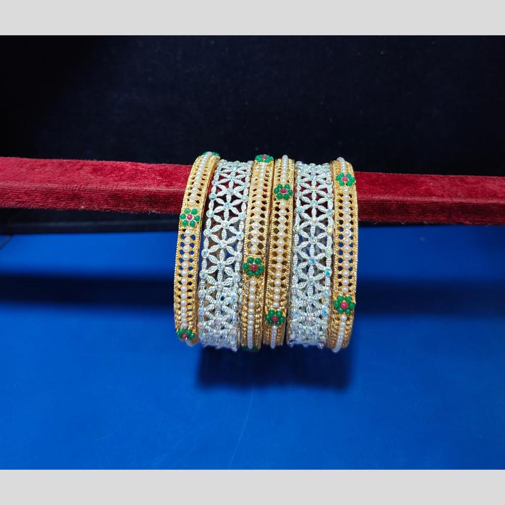 Pooja Bangles Austrian Stone And Pearls Bangle Set