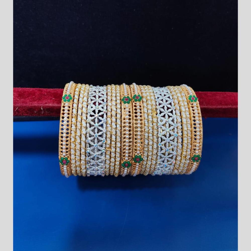 Pooja Bangles Austrian Stone And Pearls Bangle Set