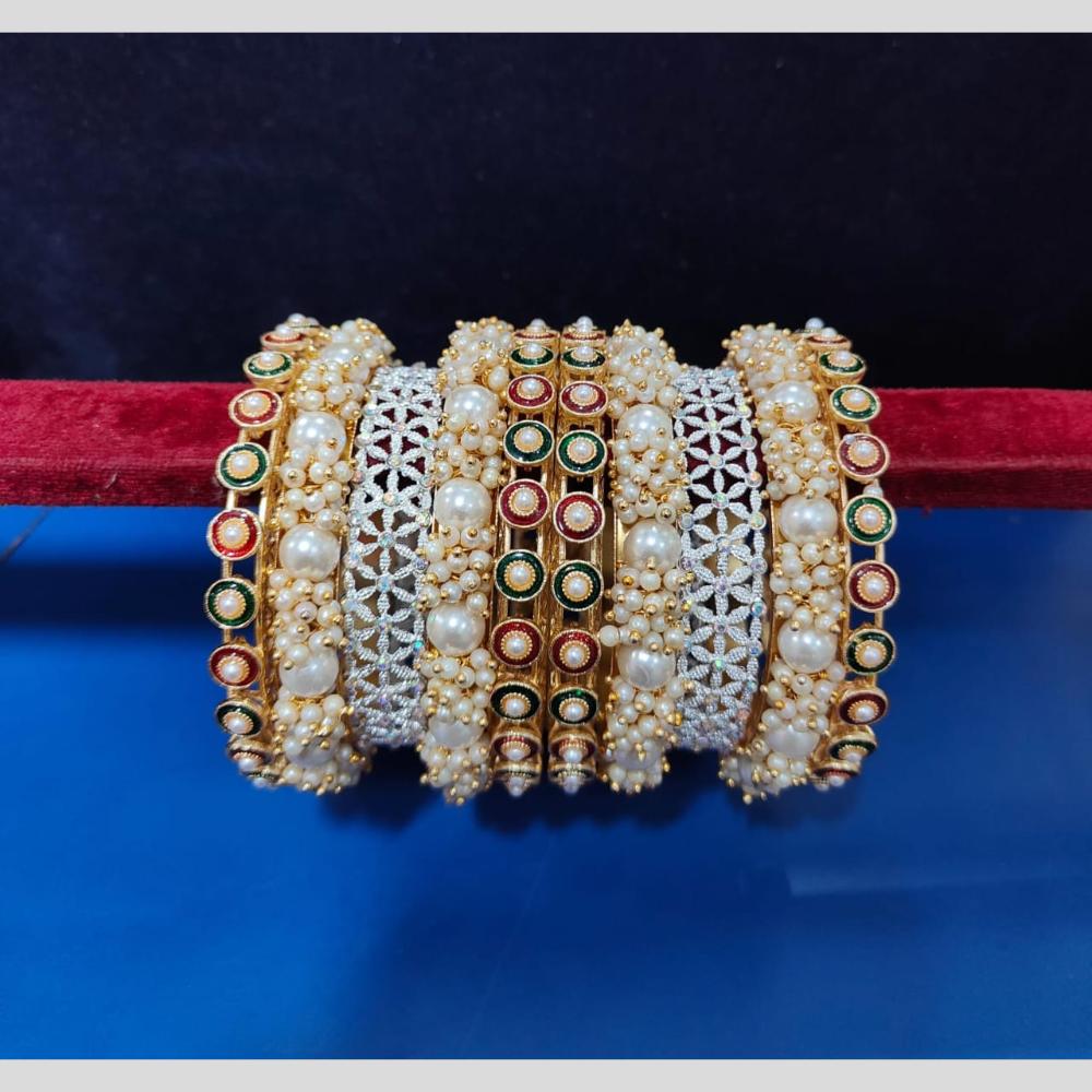 Pooja Bangles Austrian Stone And Pearls Bangle Set