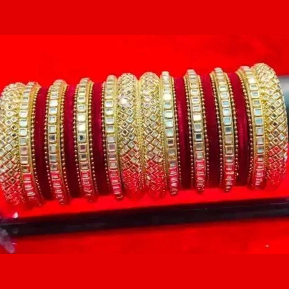 Pooja Bangles Gold Plated Mirror And Velvet Bangles Set
