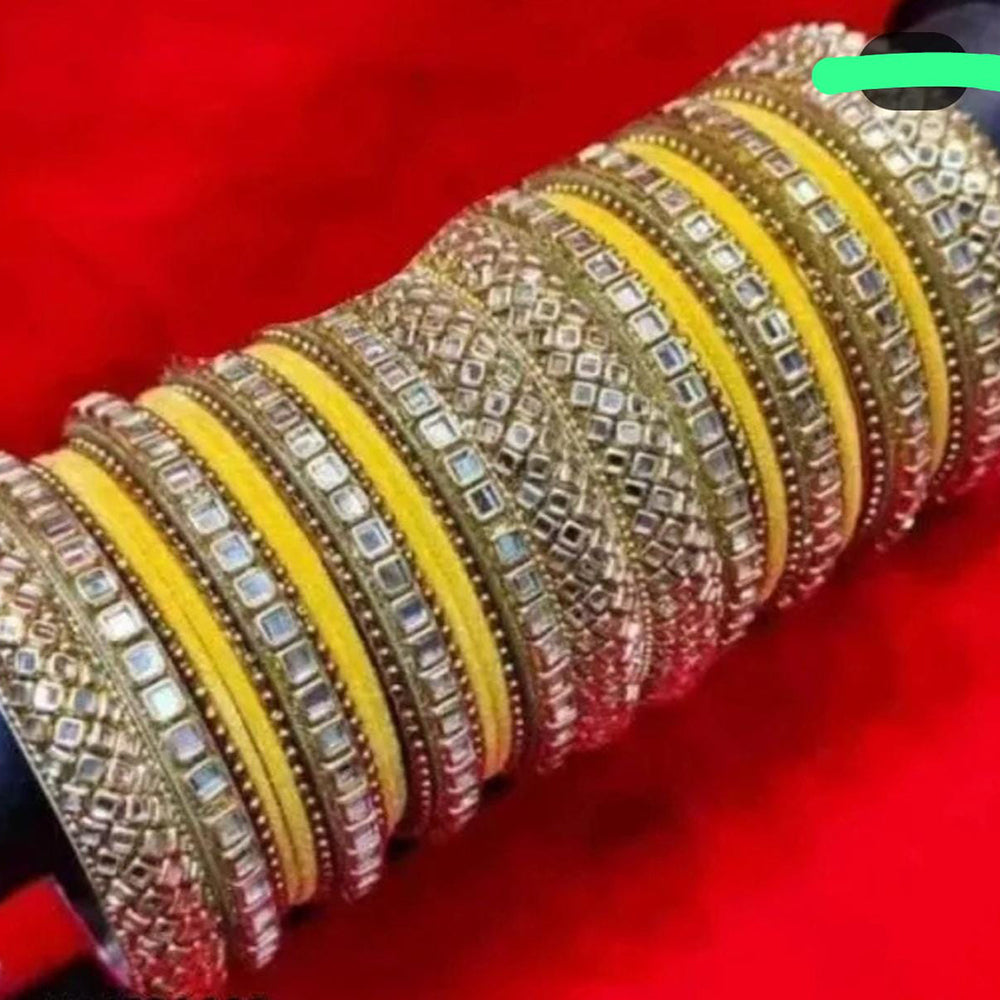 Pooja Bangles Gold Plated Mirror And Velvet Bangles Set