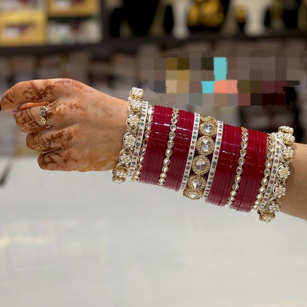 Pooja Bangles Gold Plated Kundan Stone Acrylic Bangles Set