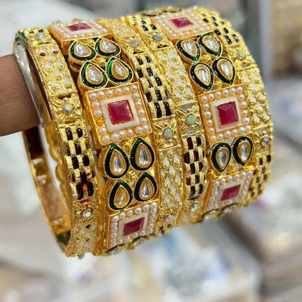Pooja Bangles Gold Plated Kundan Stone And Meenakari Bangle Set