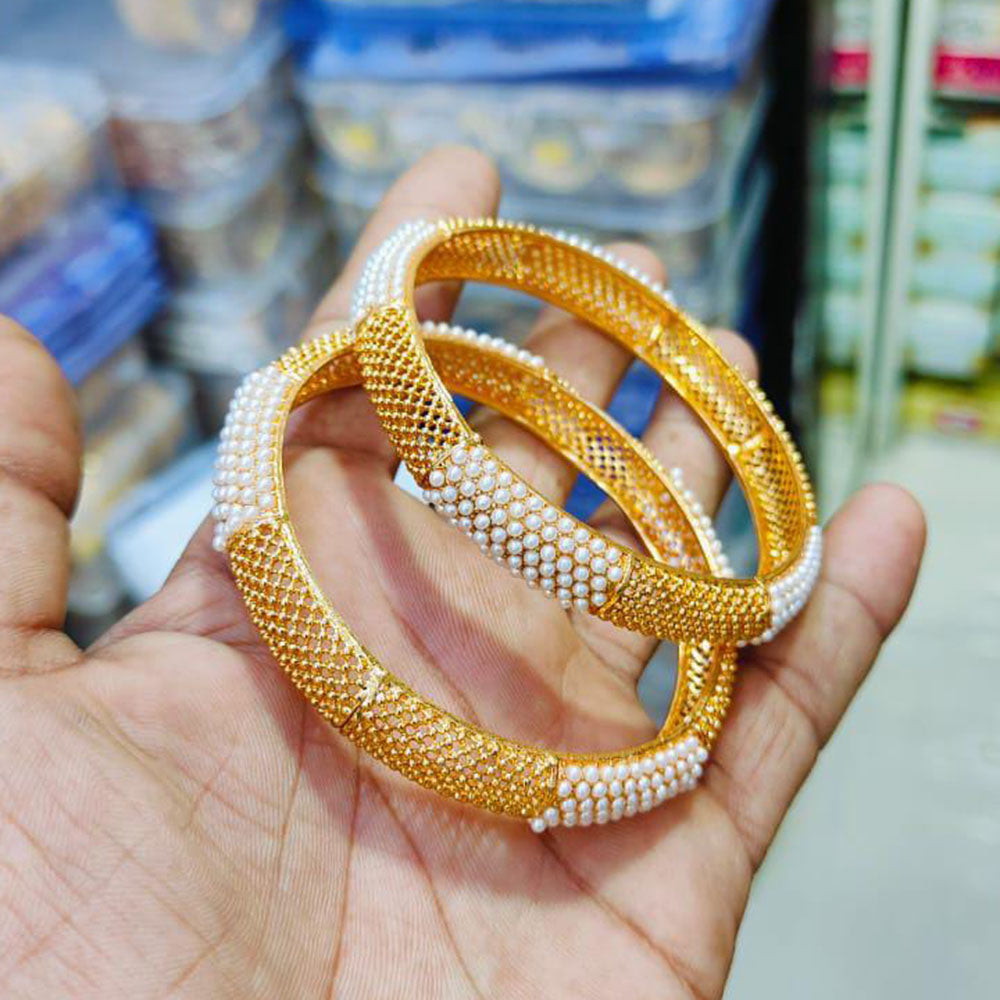 Pooja Bangles Gold Plated Pearls Bangle Set