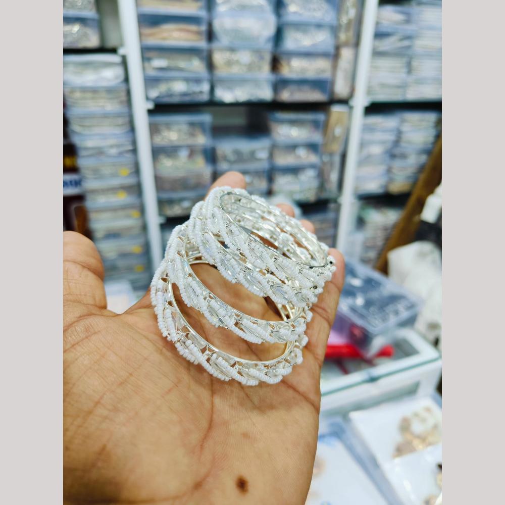 Pooja Bangles Silver Plated Pearls Bangles Set