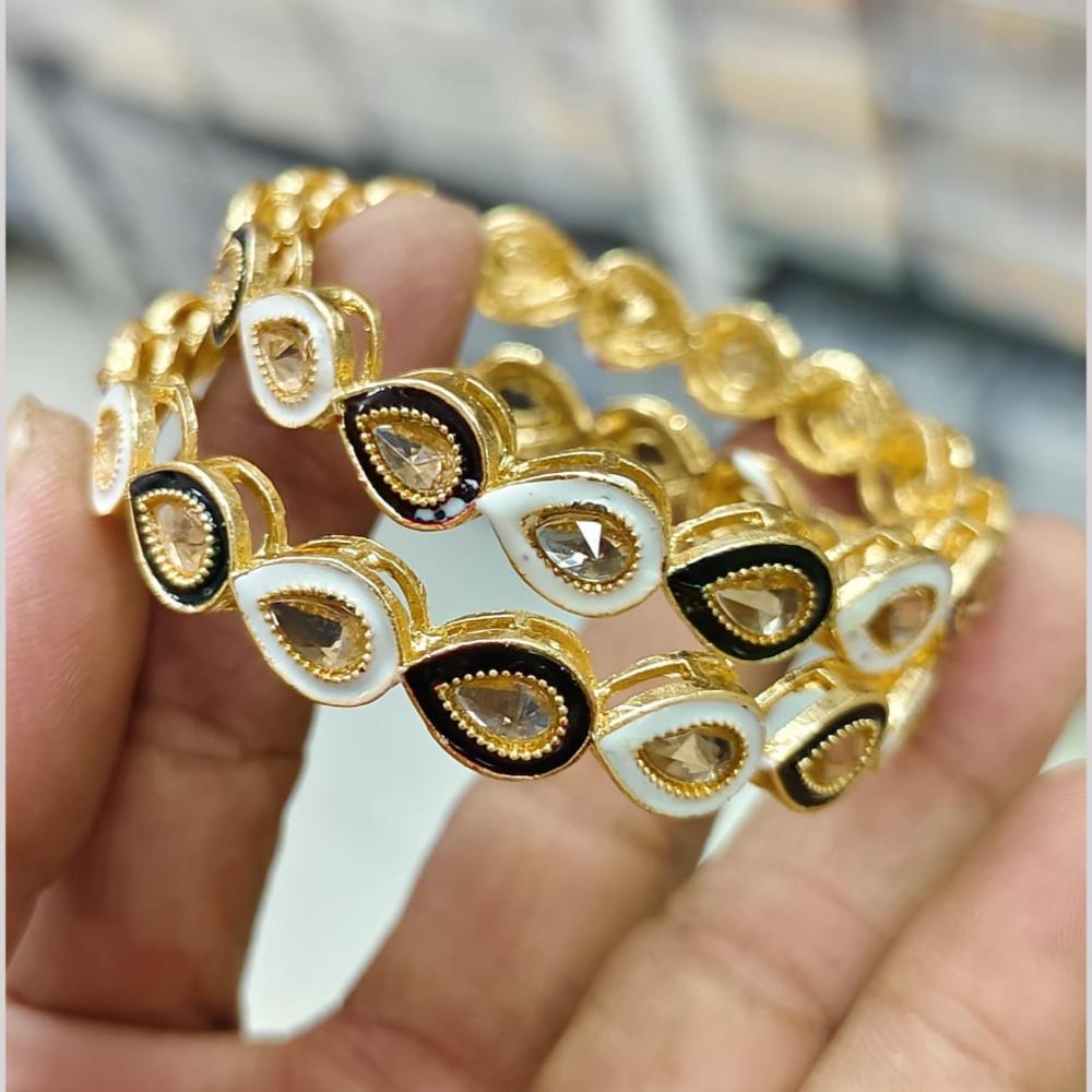Pooja Bangles Gold Plated Crystal Stone And Meenakari Bangles Set