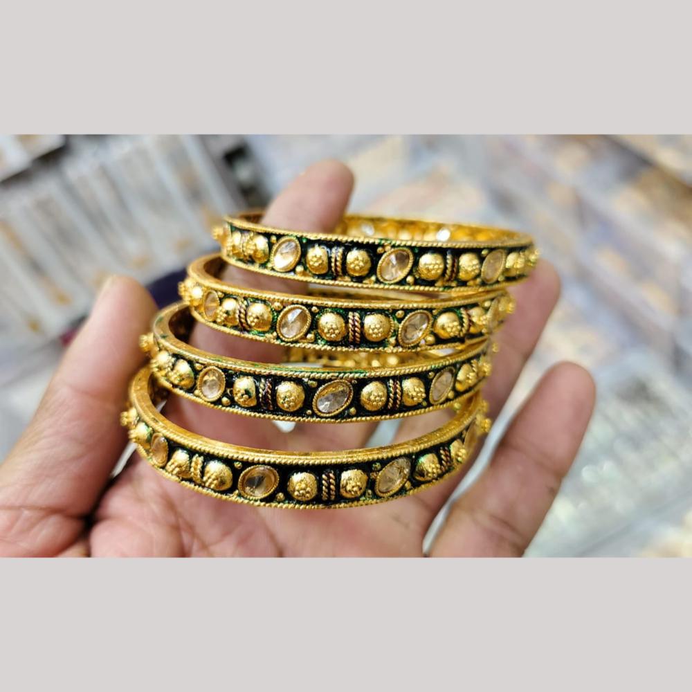 Pooja Bangles Gold Plated Crystal Stone And Meenakari Bangles Set