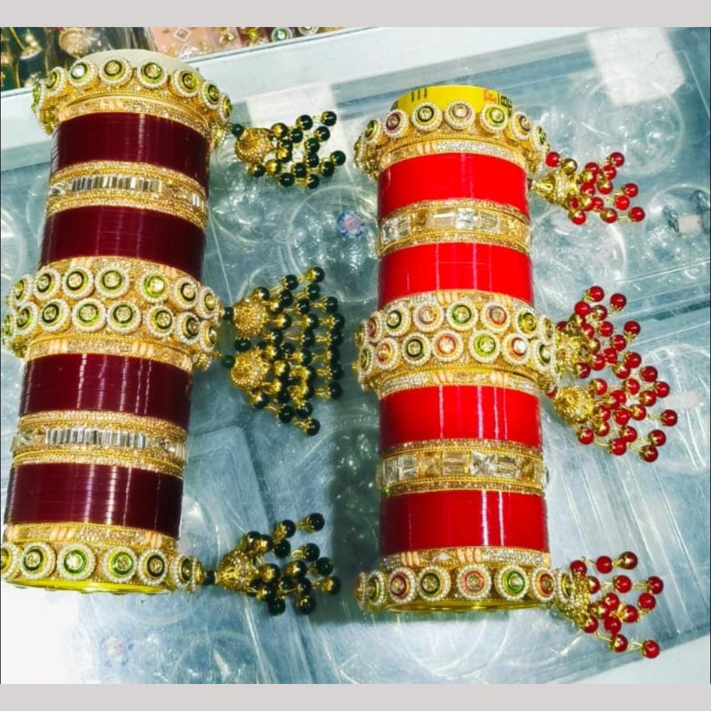Pooja Bangles Gold Plated Austrian Stone And Beads Acrylic Bangles Set