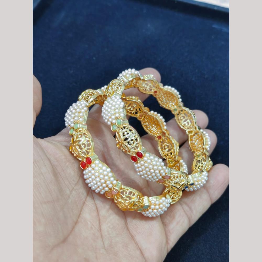 Pooja Bangles Gold Plated Pota Stone And Pearls Bangles Set