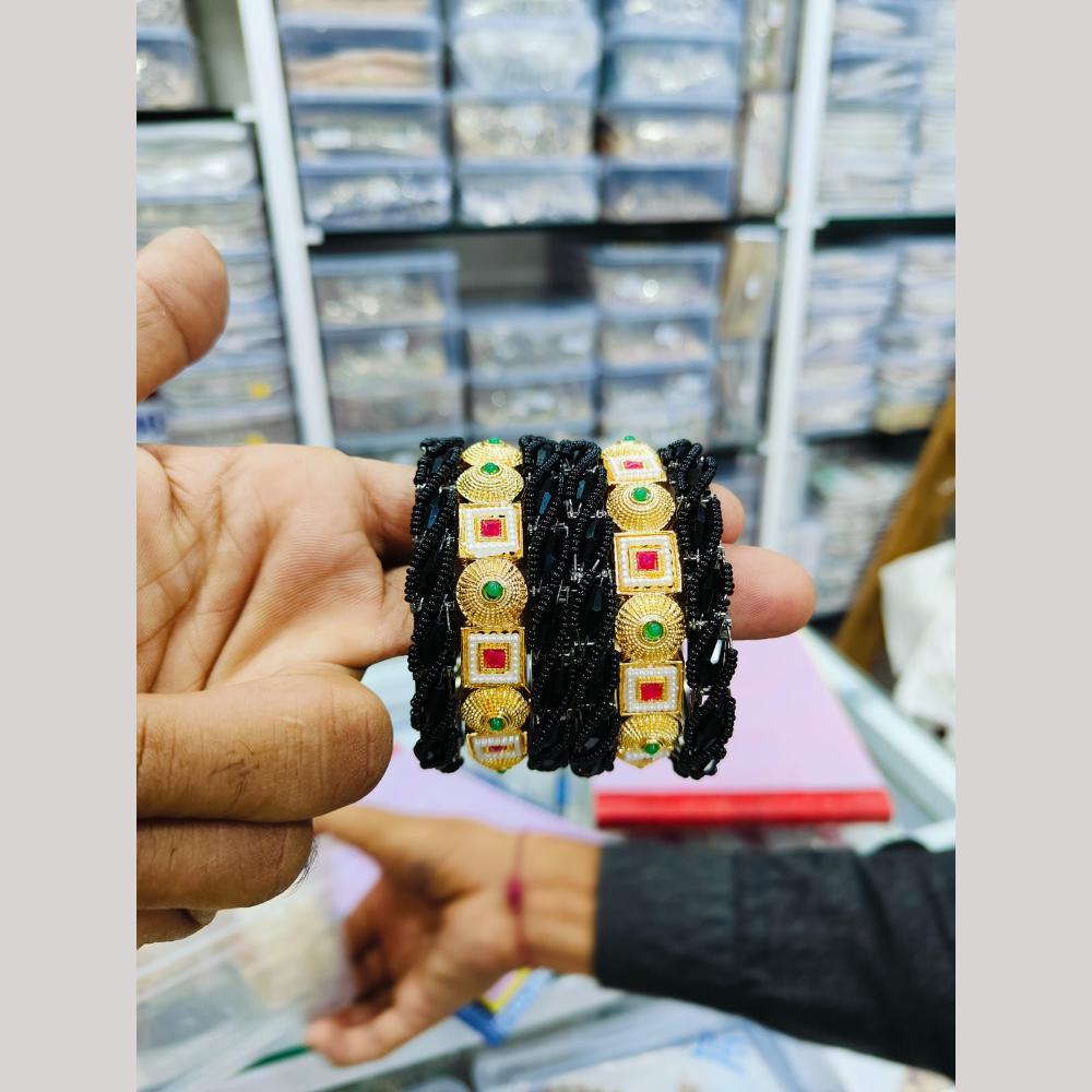 Pooja Bangles Gold Plated Pota Stone And Pearls Bangles Set