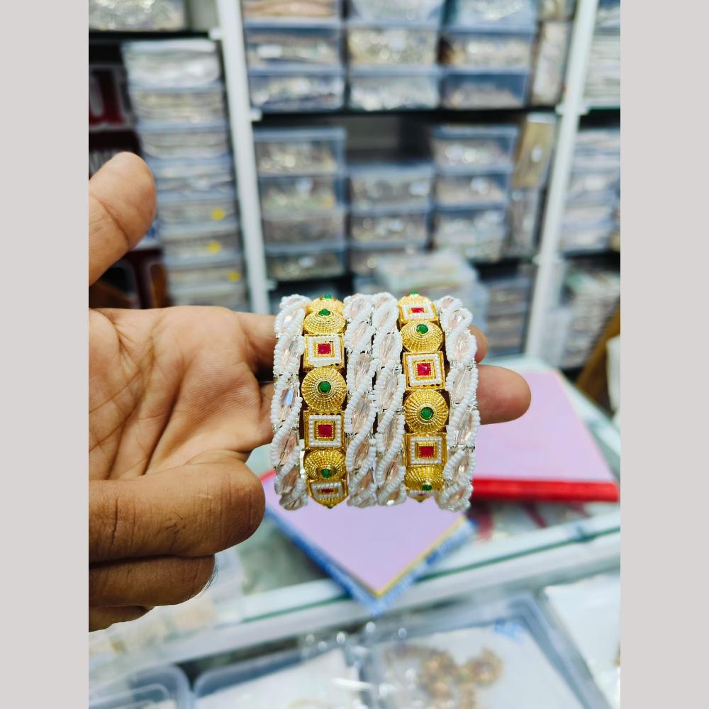Pooja Bangles Gold Plated Pota Stone And Pearls Bangles Set