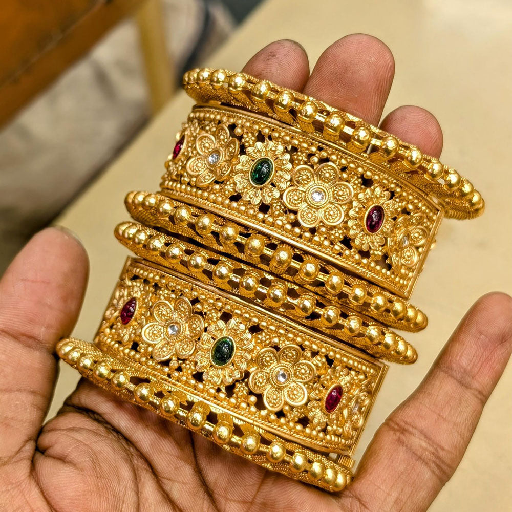 Pooja Bangles Gold Plated Pota Stone Bangles Set