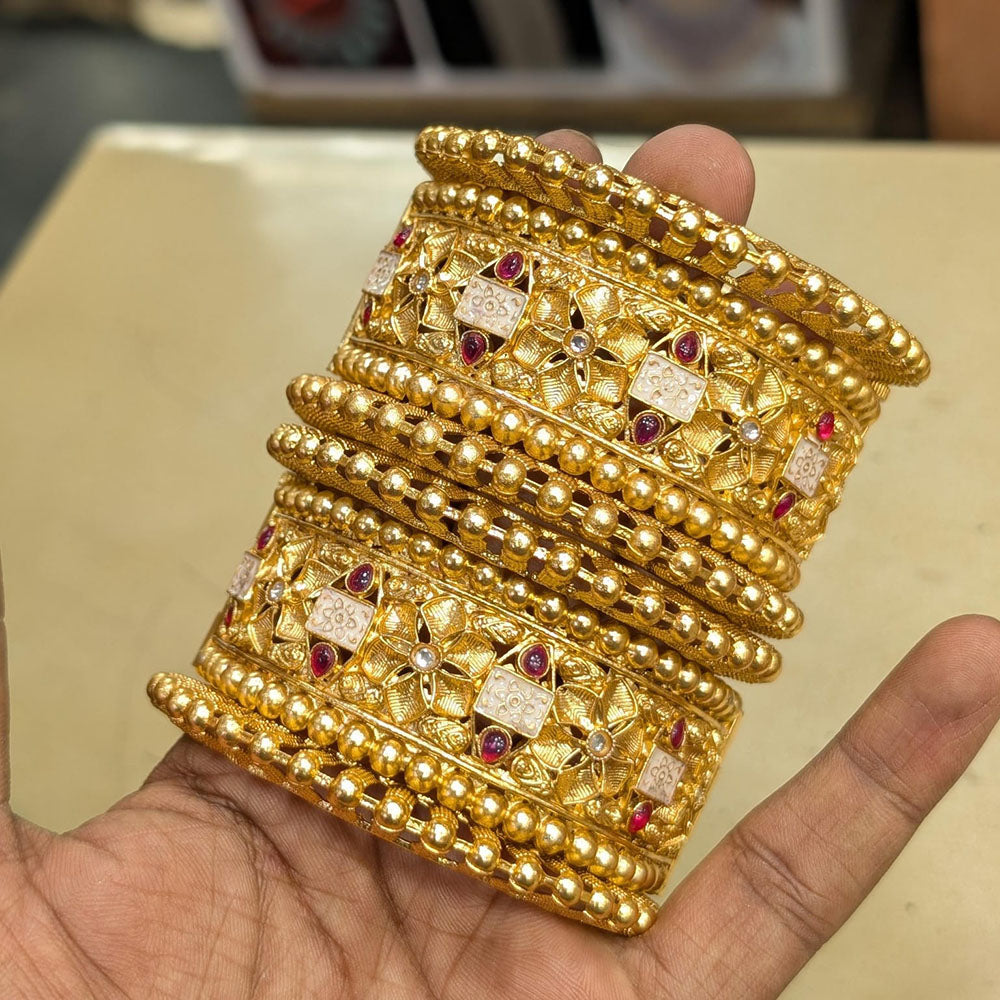 Pooja Bangles Gold Plated Pota Stone And Meenakari Bangles Set