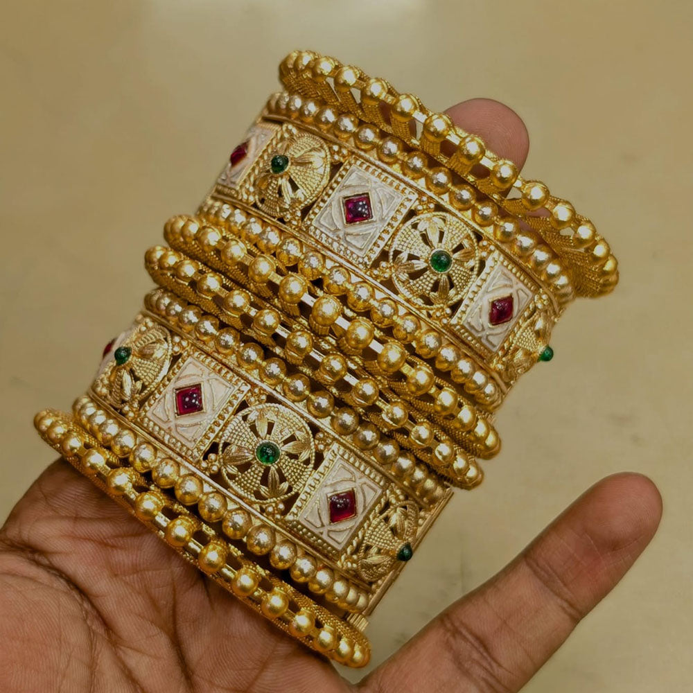 Pooja Bangles Gold Plated Pota Stone And Meenakari Bangles Set