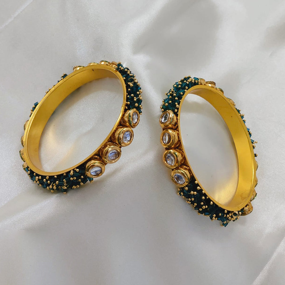 Pooja Bangles Gold Plated Kundan Stone And Pearls Bangles Set