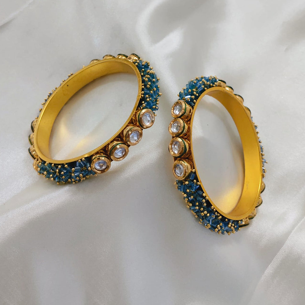 Pooja Bangles Gold Plated Kundan Stone And Pearls Bangles Set