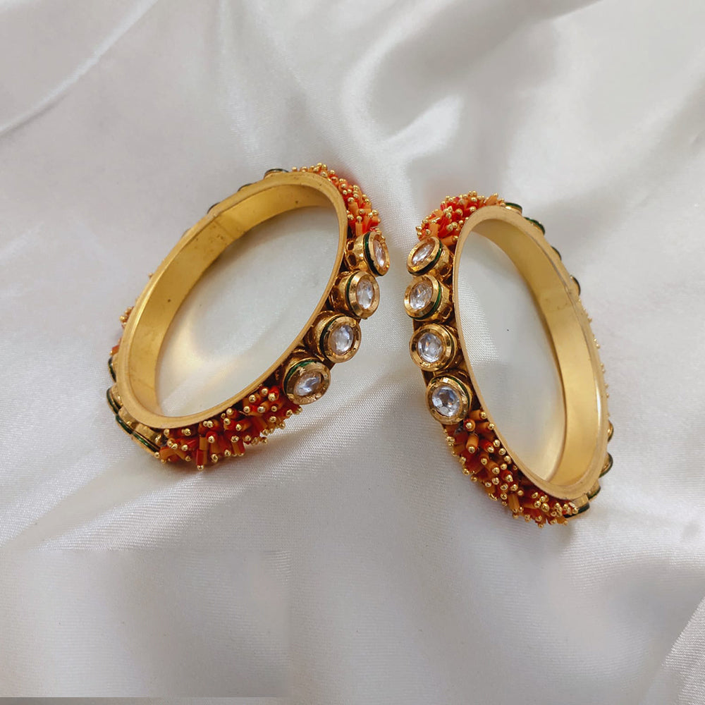 Pooja Bangles Gold Plated Kundan Stone And Pearls Bangles Set