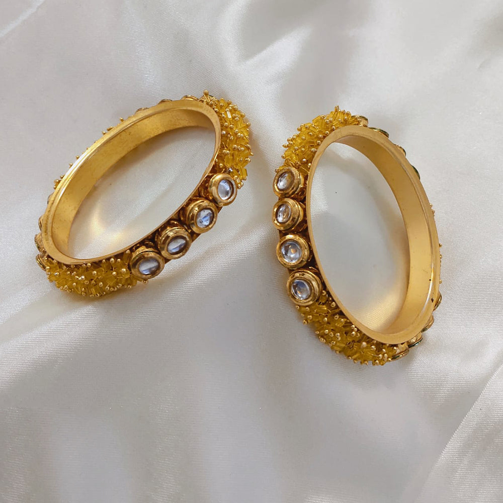 Pooja Bangles Gold Plated Kundan Stone And Pearls Bangles Set