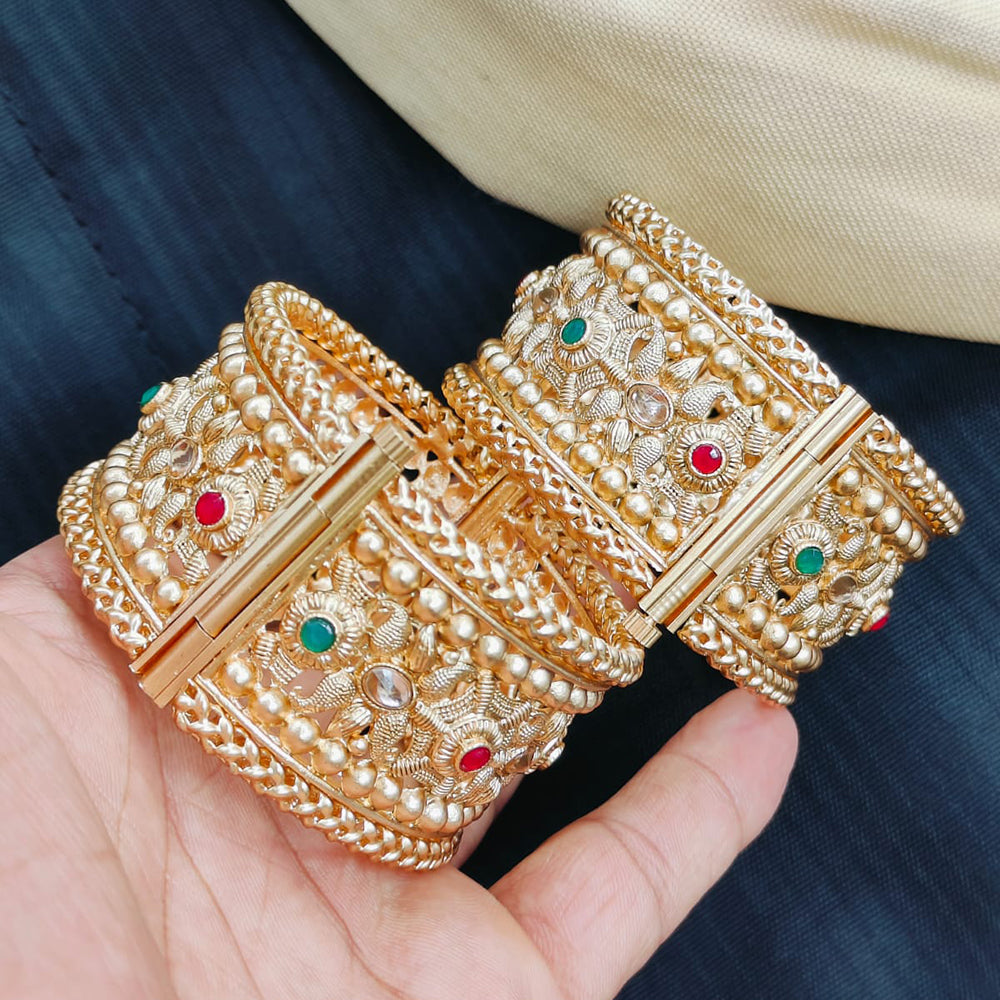 Pooja Bangles Gold Plated Crystal Stone Openable Bangles Set