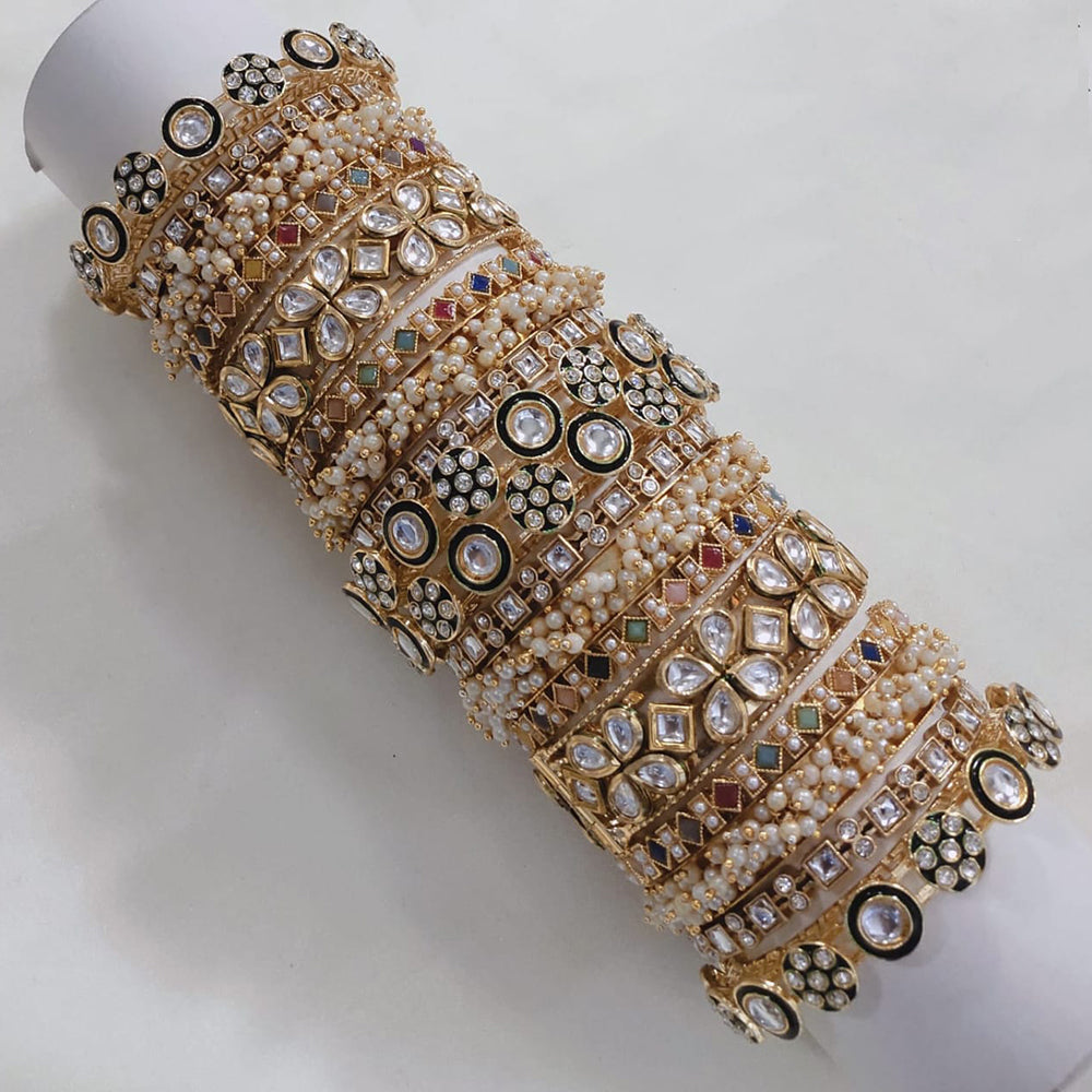 Pooja Bangles Gold Plated Kundan Stone And Meenakari Bangles Set