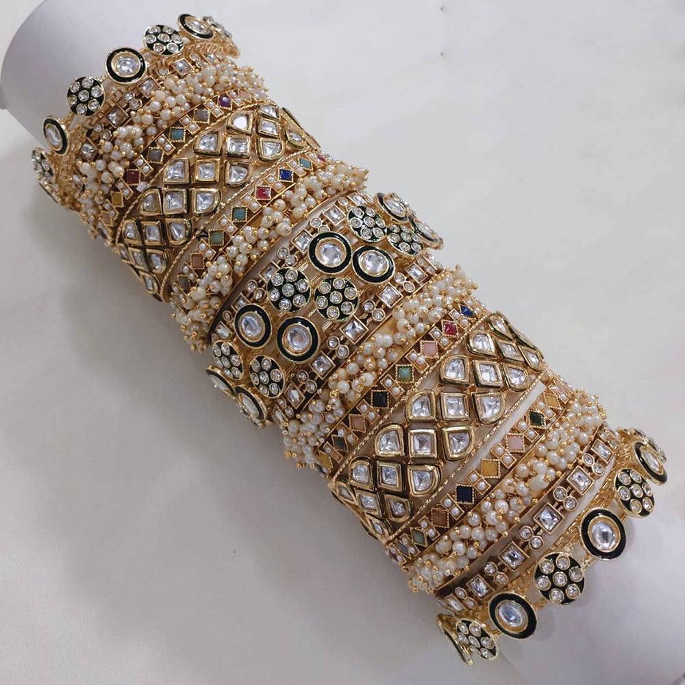 Pooja Bangles Gold Plated Kundan Stone And Meenakari Bangles Set
