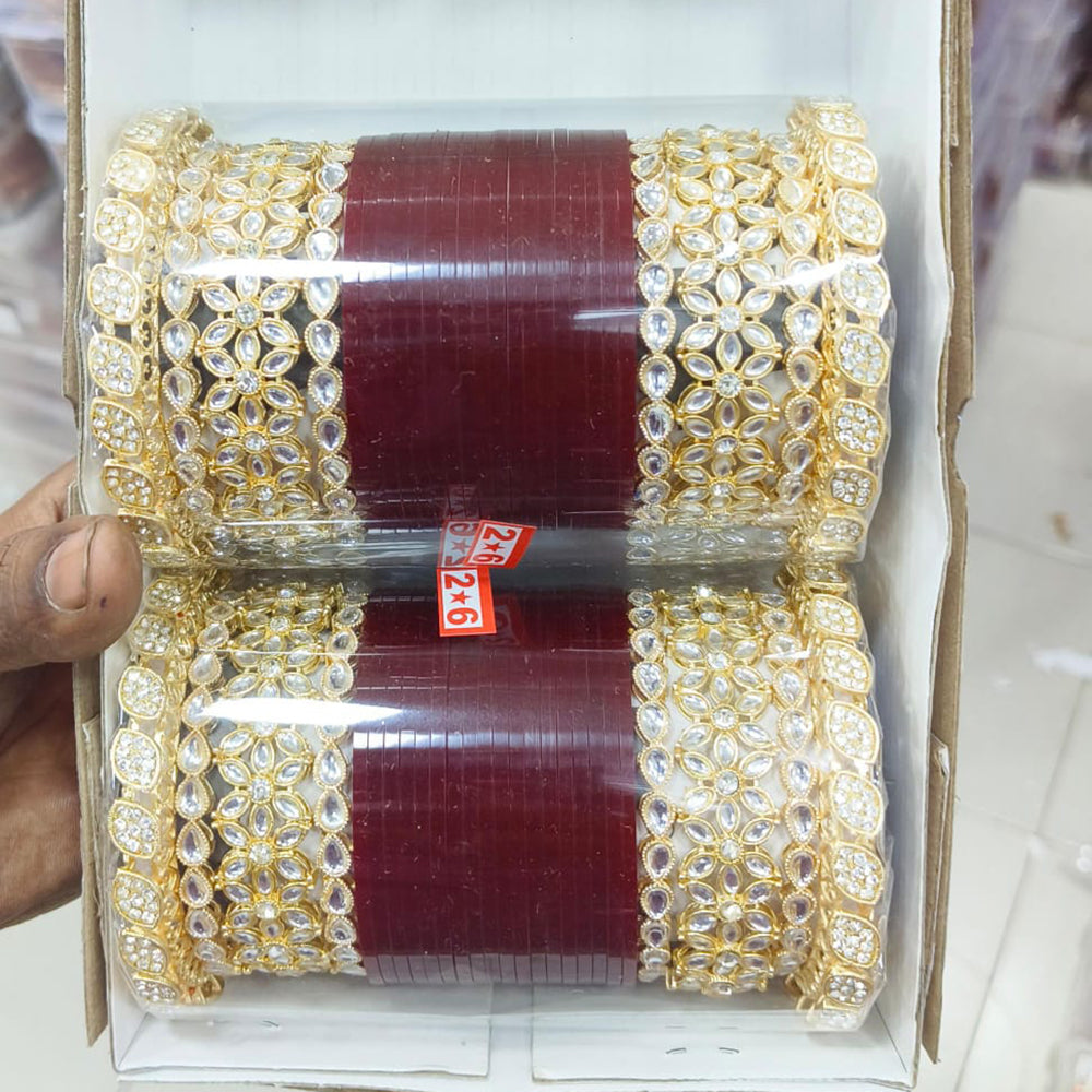 Pooja Bangles Gold Plated Kundan Stone Acrylic Bangles Set