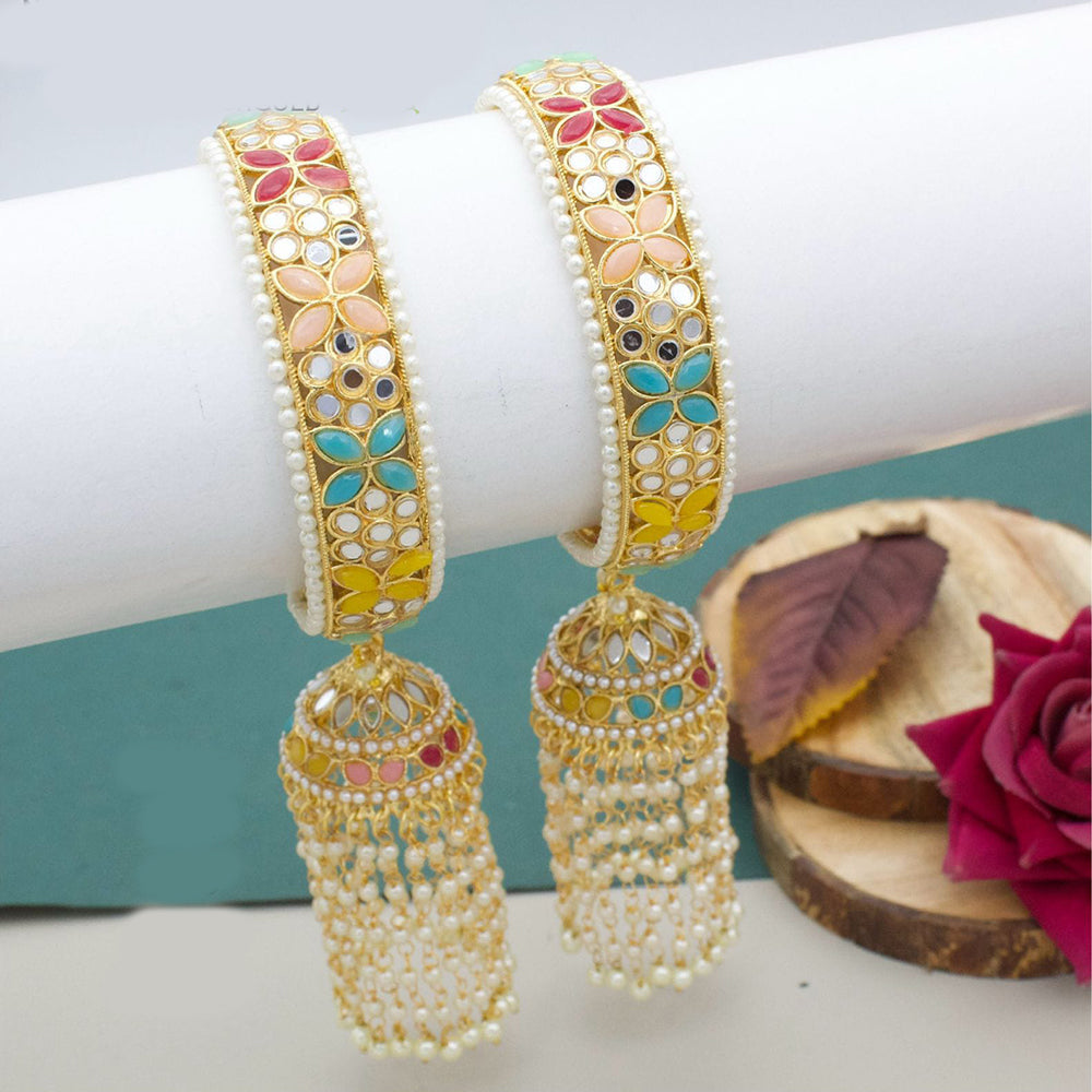 Pooja Bangles Gold Plated Crystal Stone And Pearls Bangles Set