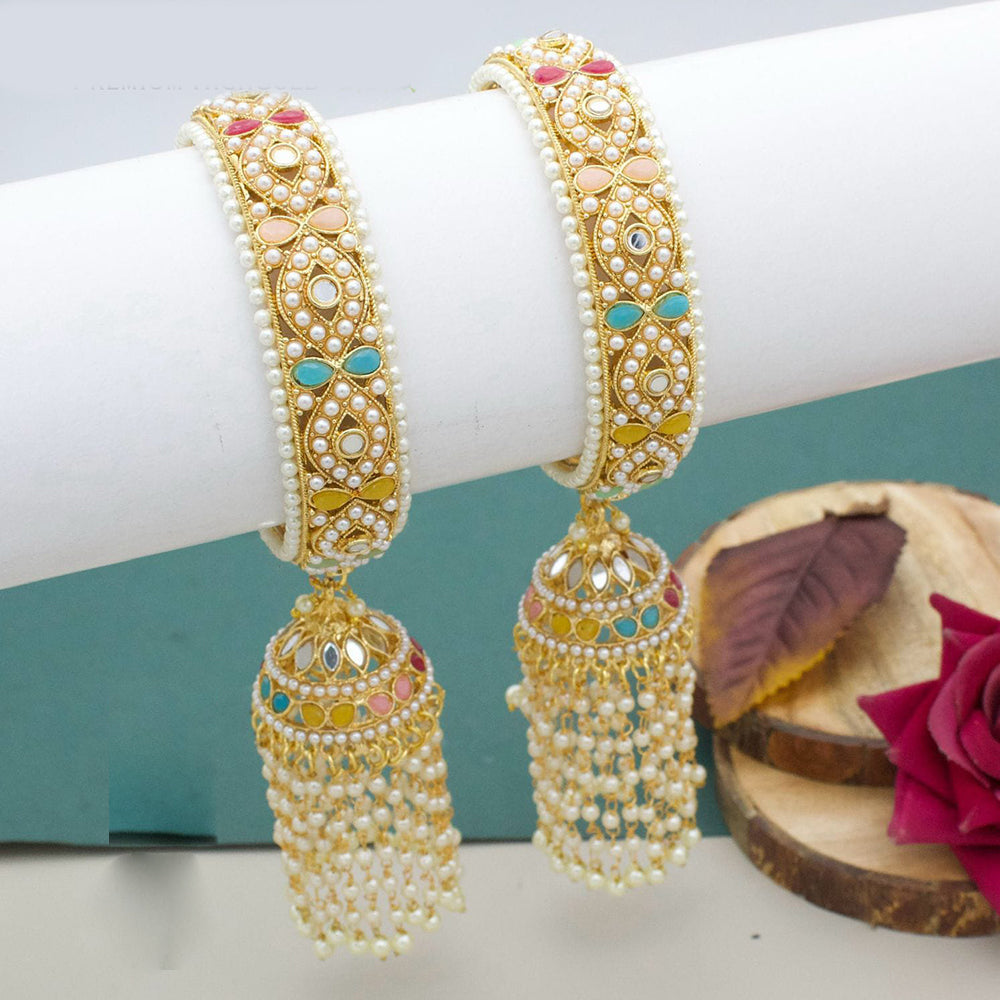 Pooja Bangles Gold Plated Crystal Stone And Pearls Bangles Set