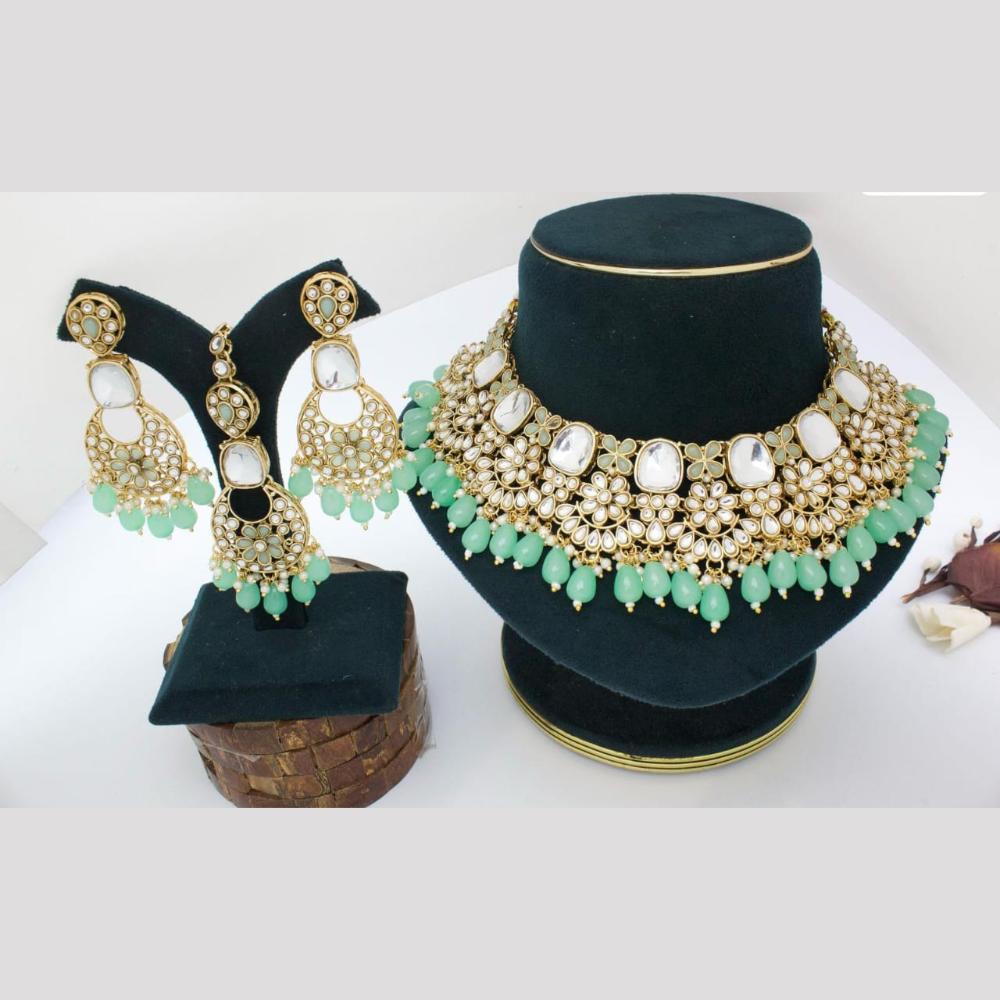 Pooja Bangles Gold Plated Kundan Stone And Beads Choker Necklace Set