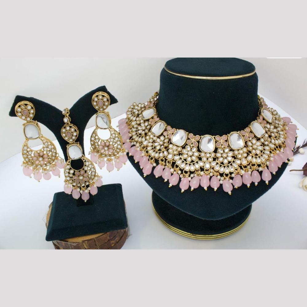 Pooja Bangles Gold Plated Kundan Stone And Beads Choker Necklace Set