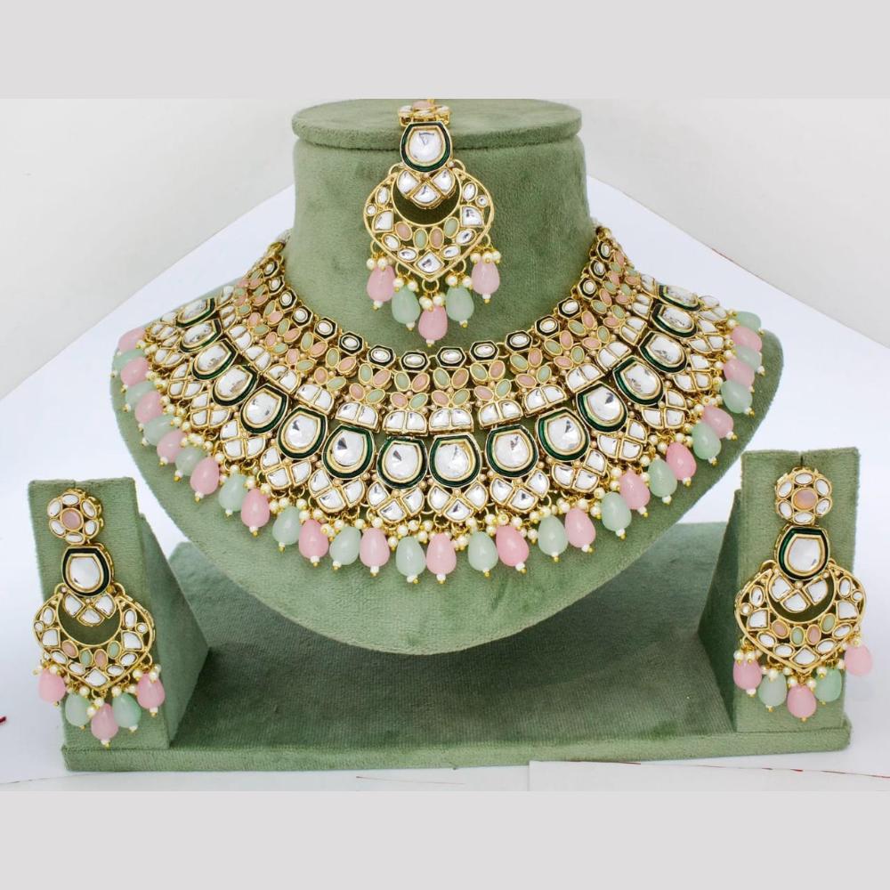 Pooja Bangles Gold Plated Kundan Stone And Beads Choker Necklace Set