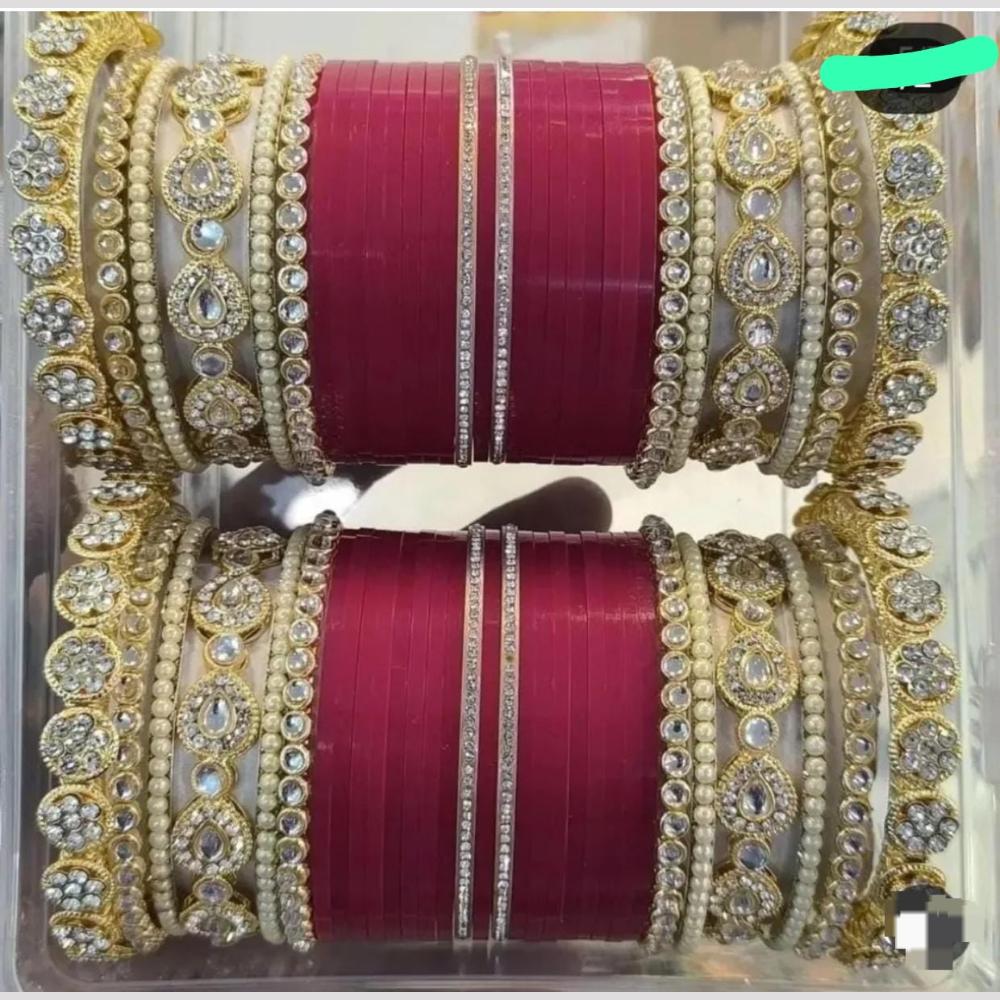 Pooja Bangles Gold Plated Kundan Stone Acrylic Bangles Set