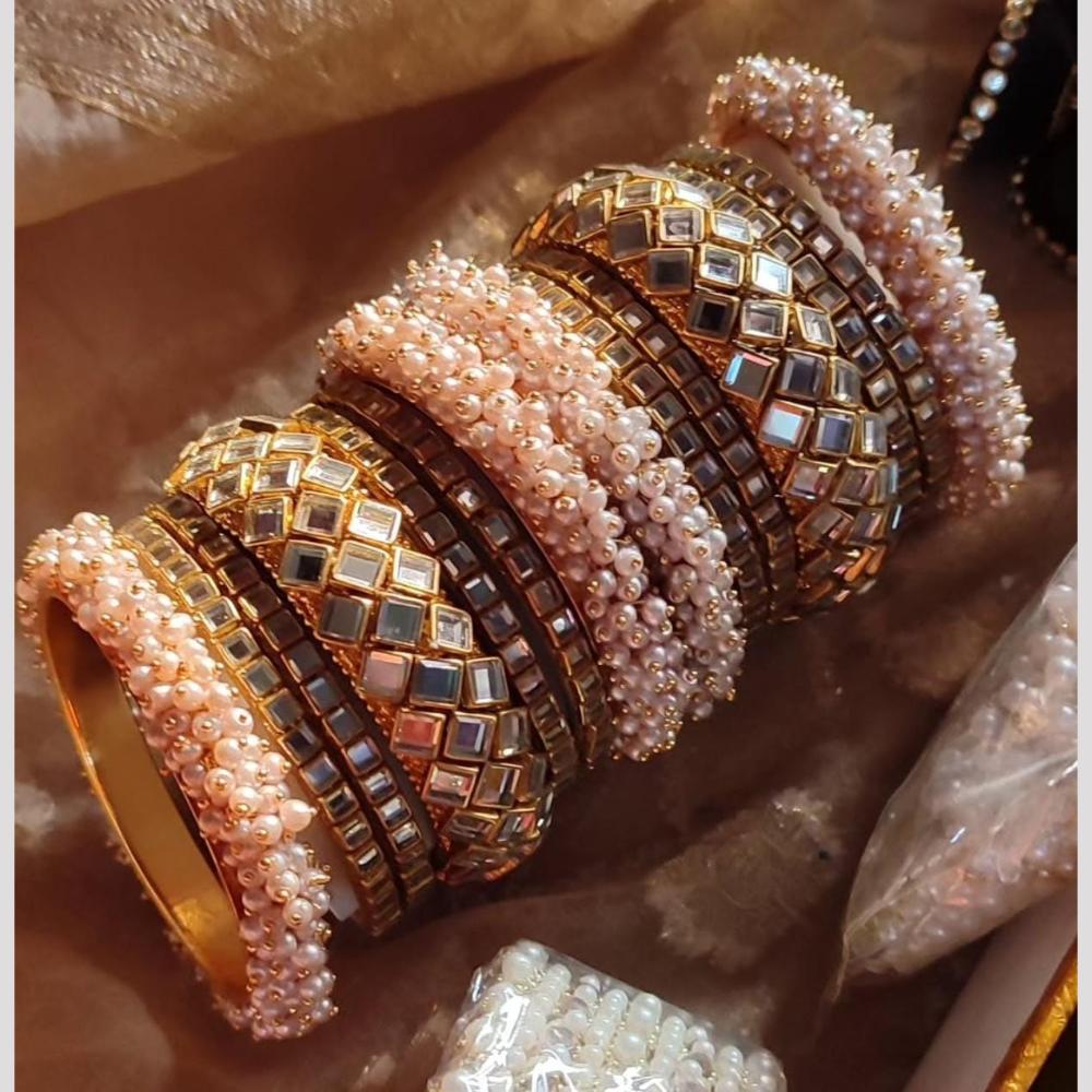Pooja Bangles Gold Plated Mirror And Pearls Bangles Set