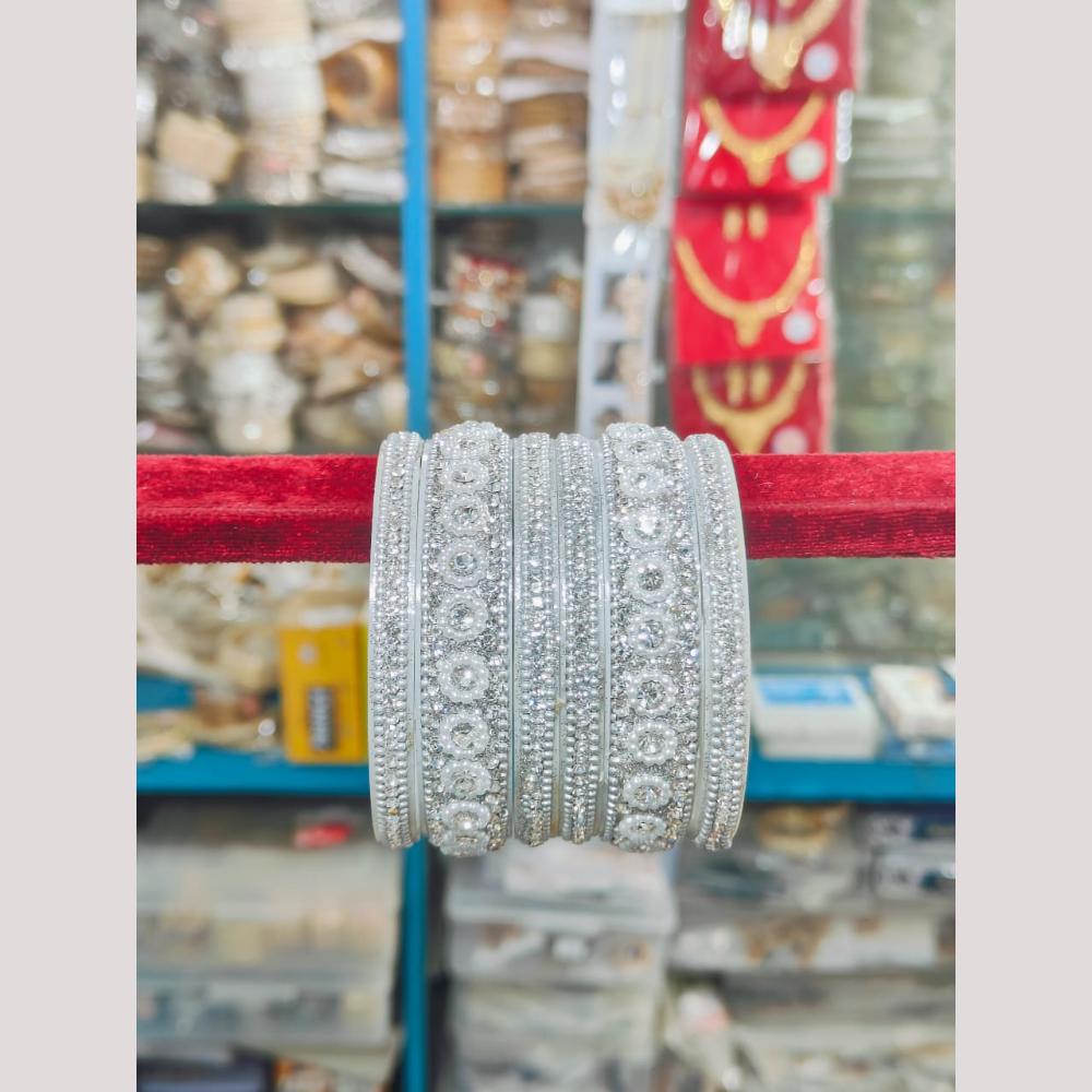 Pooja Bangles Silver Plated Austrian Stone And Pearl Bangles Set