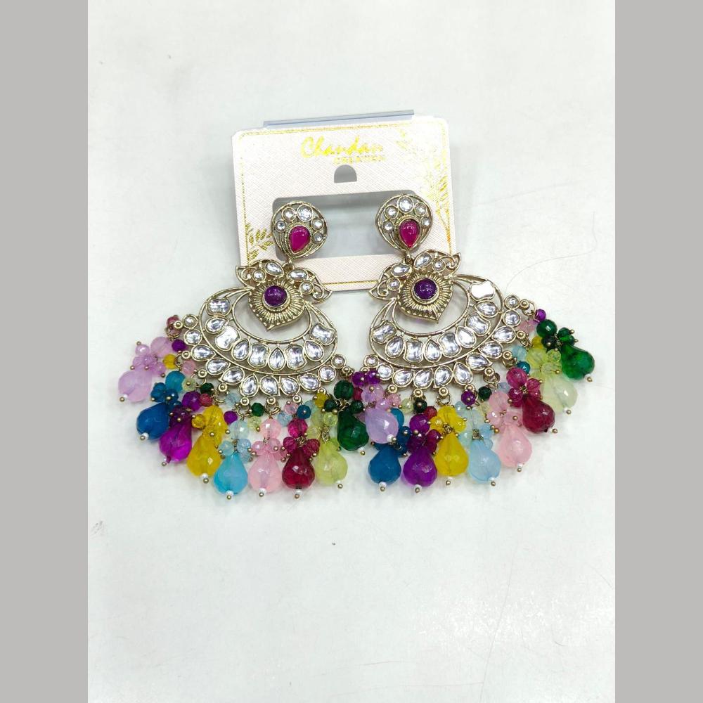 Pooja Bangles Gold Plated Kundan Stone And Pearl Dangler Earrings