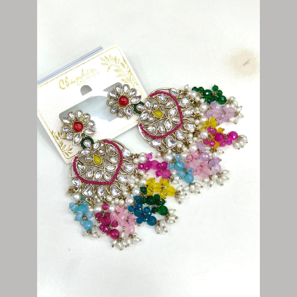 Pooja Bangles Gold Plated Kundan Stone And Pearl Dangler Earrings