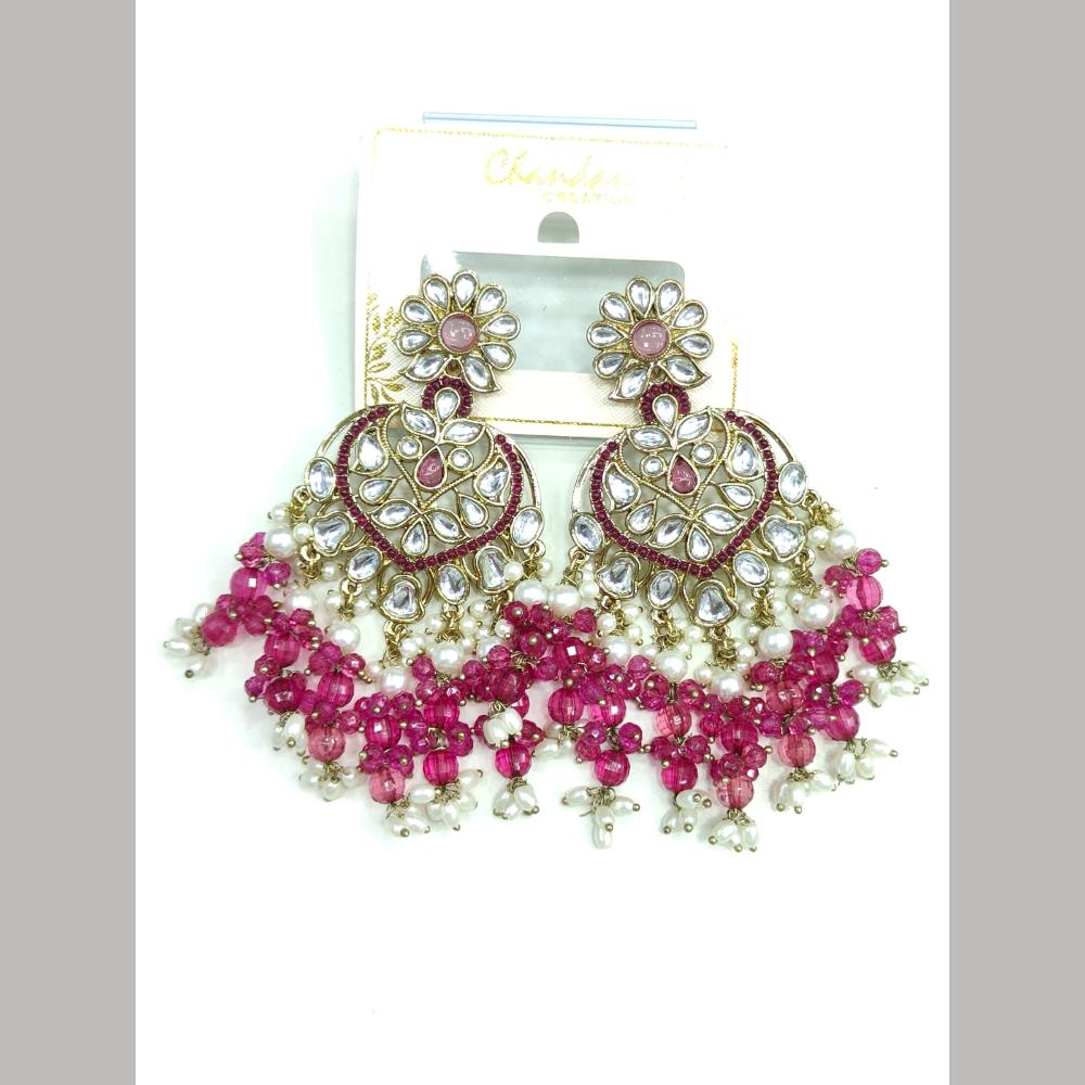 Pooja Bangles Gold Plated Kundan Stone And Pearl Dangler Earrings