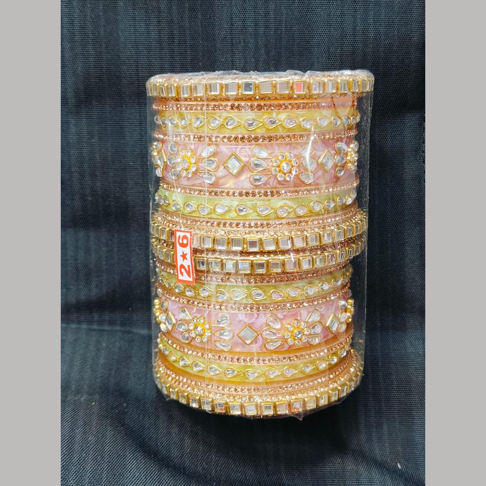 Pooja Bangles Gold Plated Mirror Acrylic Bangles Set