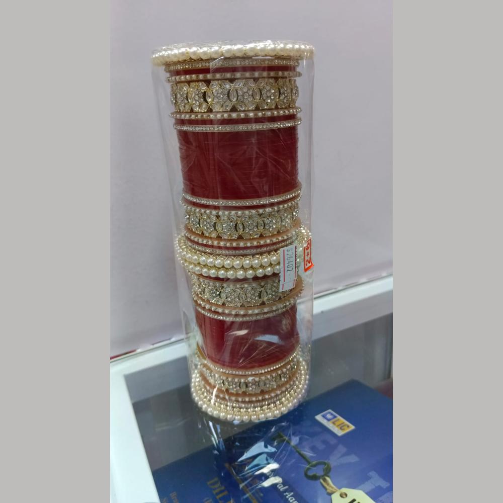 Pooja Bangles Gold Plated Austrian Stone And Beads Acrylic Bangles Set