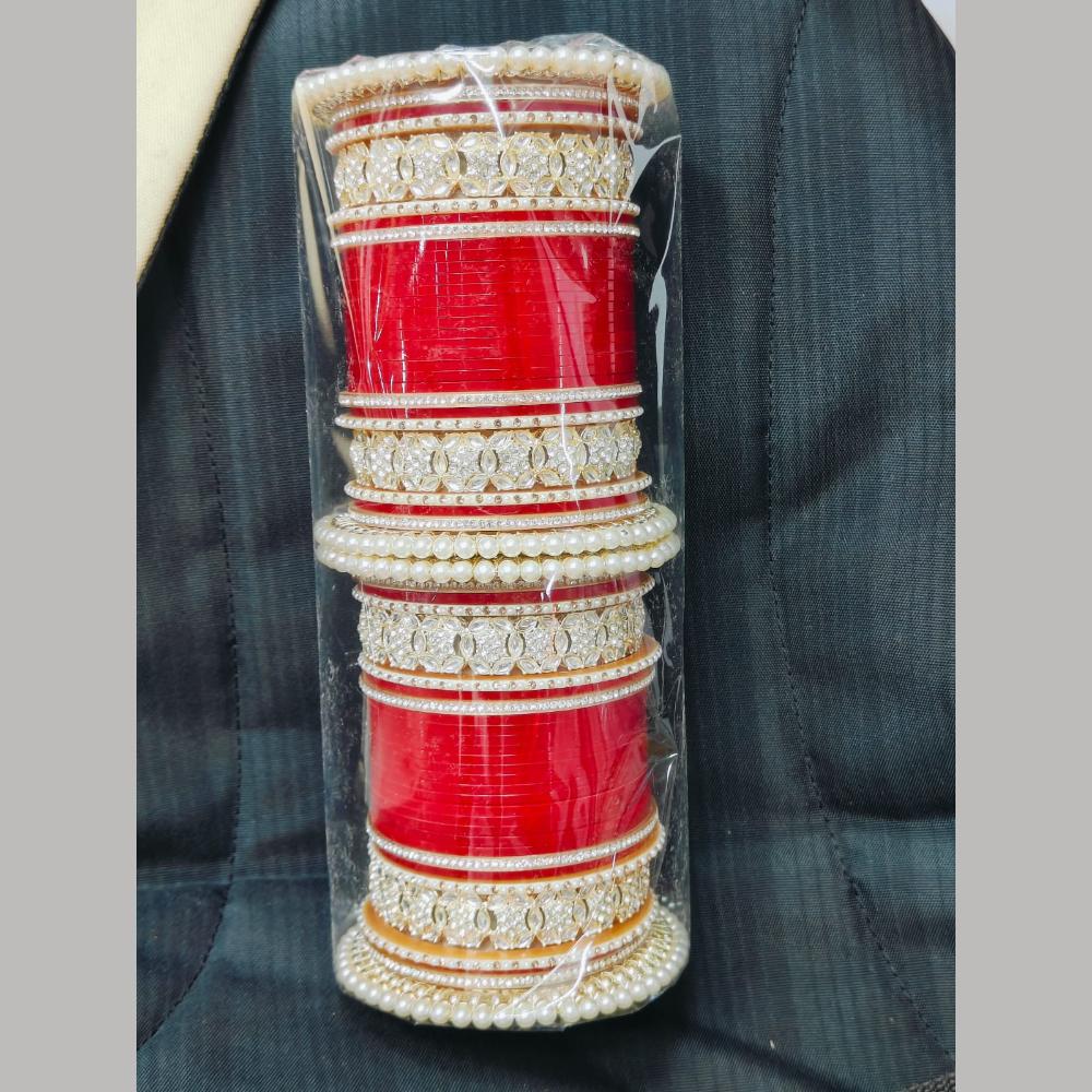 Pooja Bangles Gold Plated Austrian Stone And Beads Acrylic Bangles Set