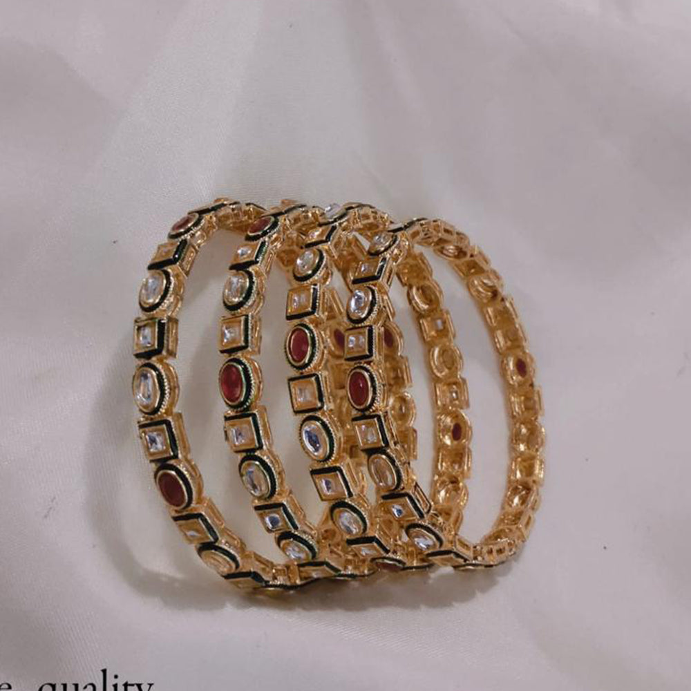 Pooja Bangles Gold Plated Kundan Stone And Meenakari Bangles Set