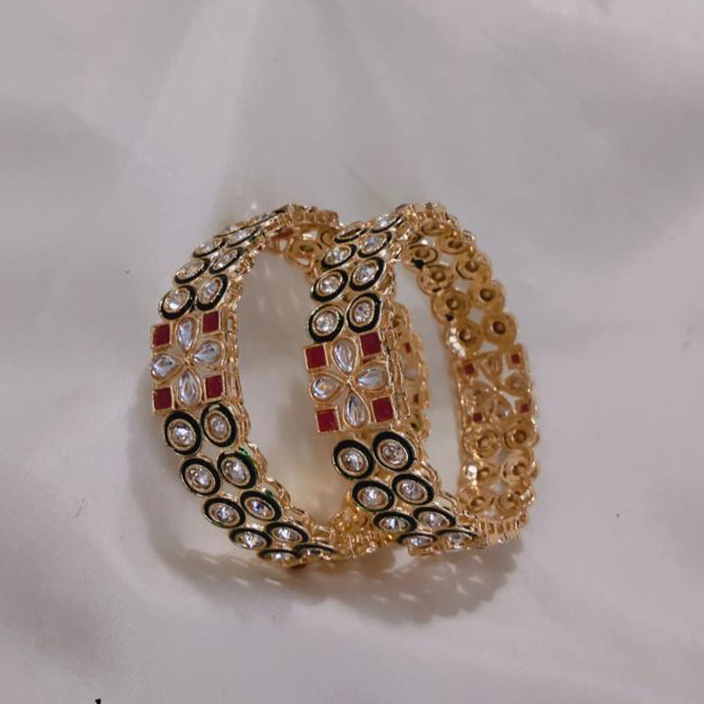 Pooja Bangles Gold Plated Kundan Stone And Meenakari Bangles Set