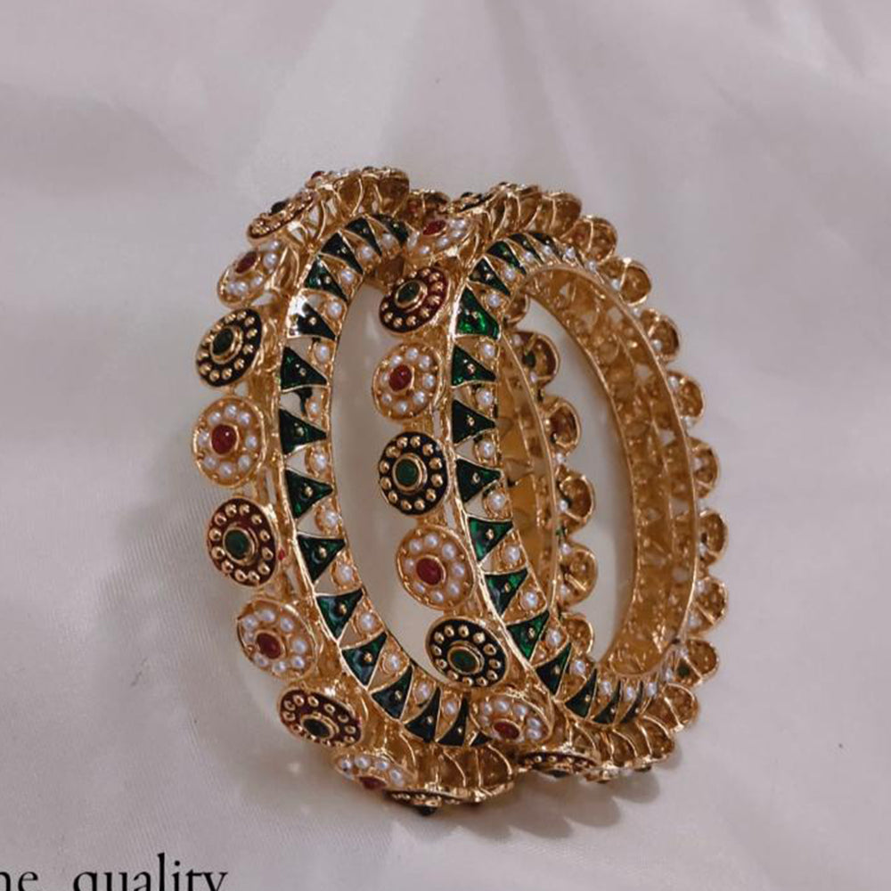 Pooja Bangles Gold Plated Kundan Stone And Meenakari Bangles Set