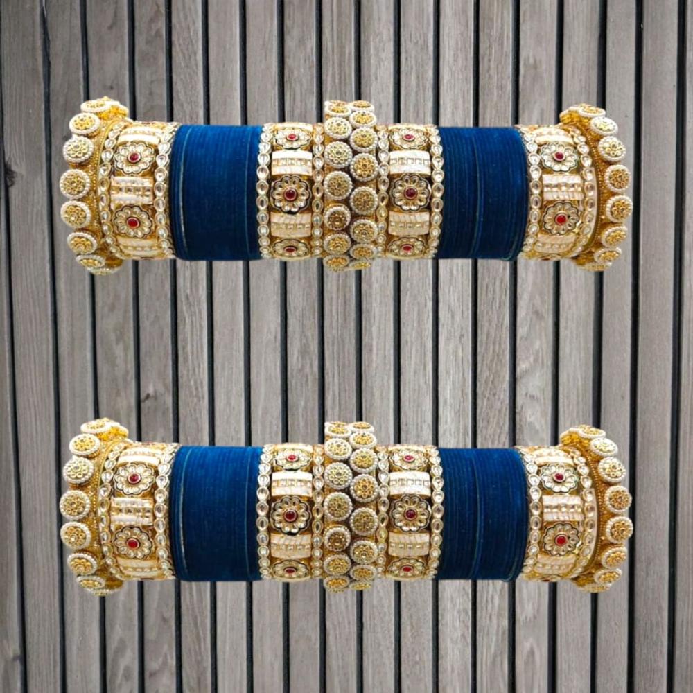 Pooja Bangles Gold Plated Pota Stone Velvet Bangles Set