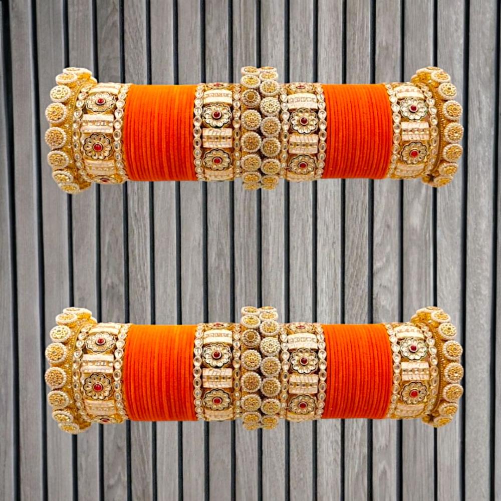 Pooja Bangles Gold Plated Pota Stone Velvet Bangles Set