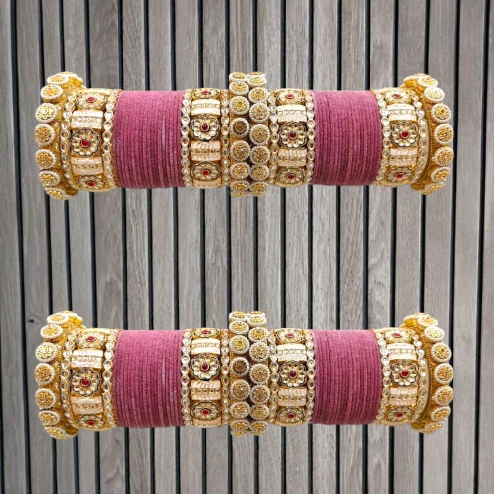 Pooja Bangles Gold Plated Pota Stone Velvet Bangles Set