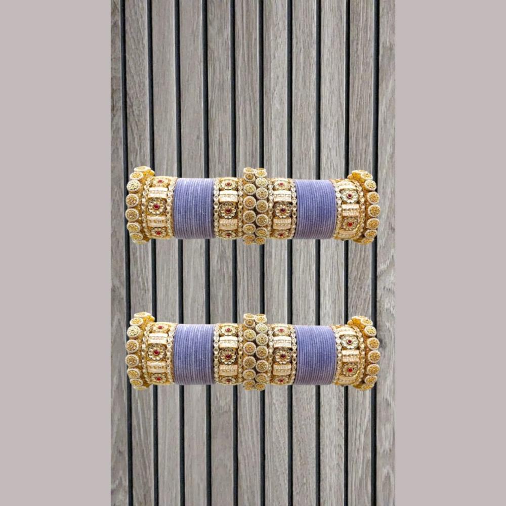 Pooja Bangles Gold Plated Pota Stone Velvet Bangles Set