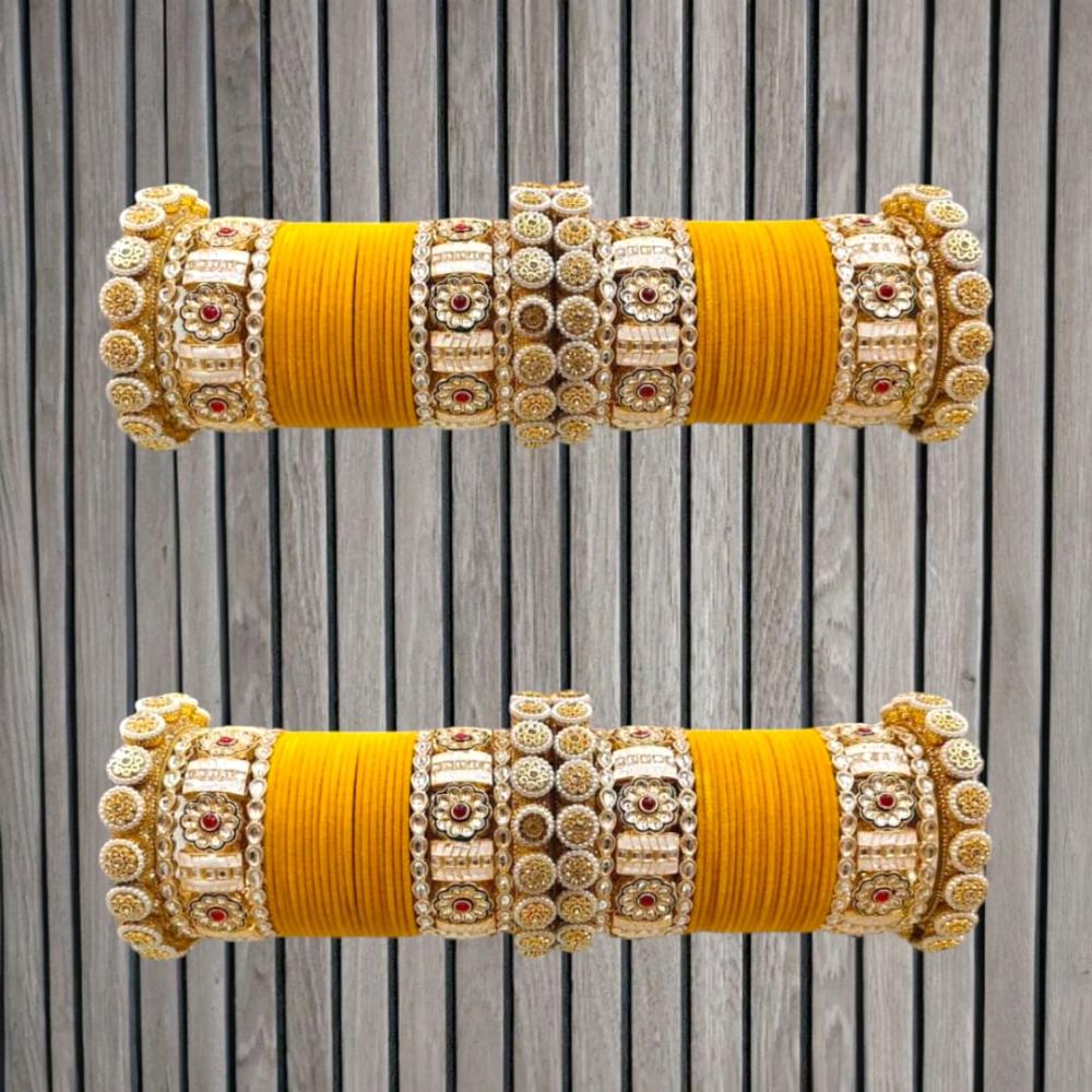 Pooja Bangles Gold Plated Pota Stone Velvet Bangles Set