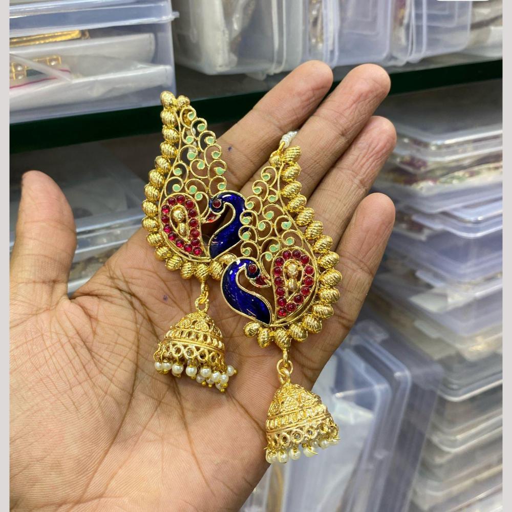 Pooja Bangles Gold Plated Pota Stone And Pearl Meenakari Jhumki Earrings